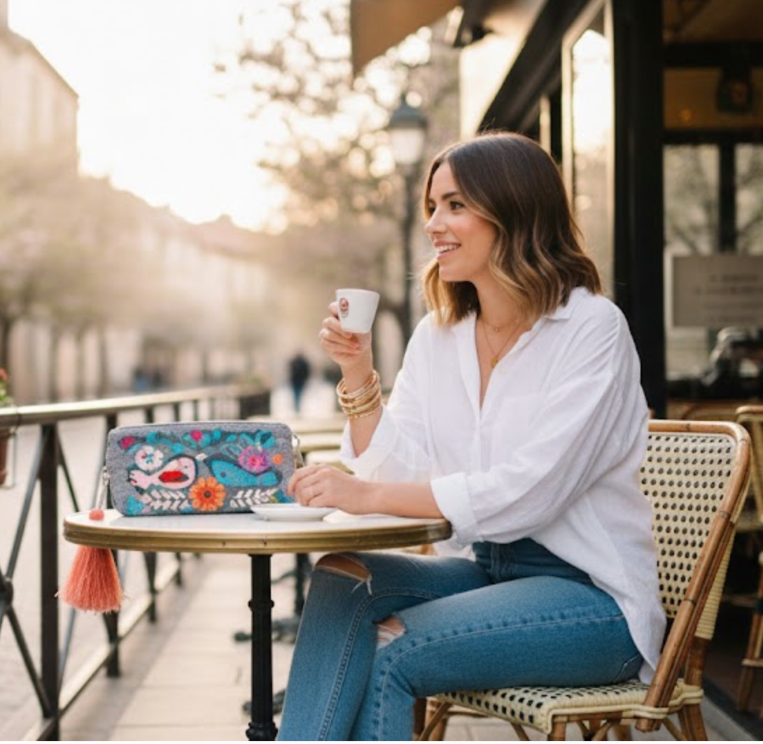 Handbestickte Kosmetiktasche "Vogelpaar" – Ein Stück peruanische Tradition im Boho-Stil Qoya Berlin