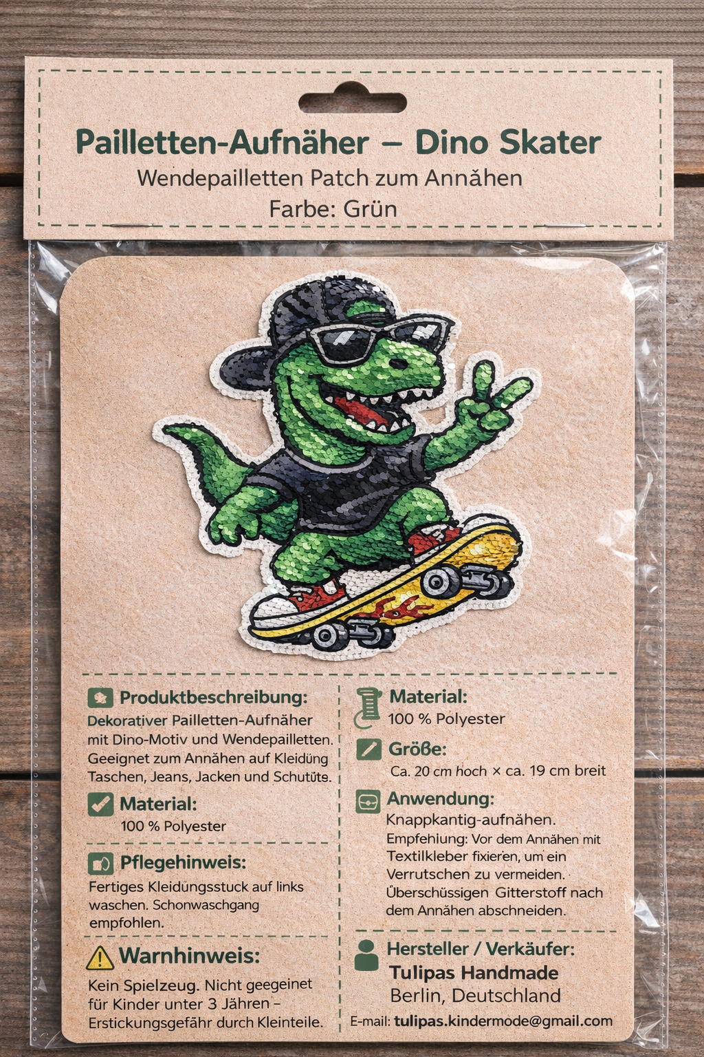 XL Applikation/skater/Dinosaurier/Dino/Applikation/Pailletten Aufnäher Tulipas Berlin