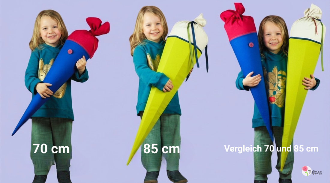 "Schultüte 70 cm und 85 cm im Größenvergleich – handgemacht in Berlin"