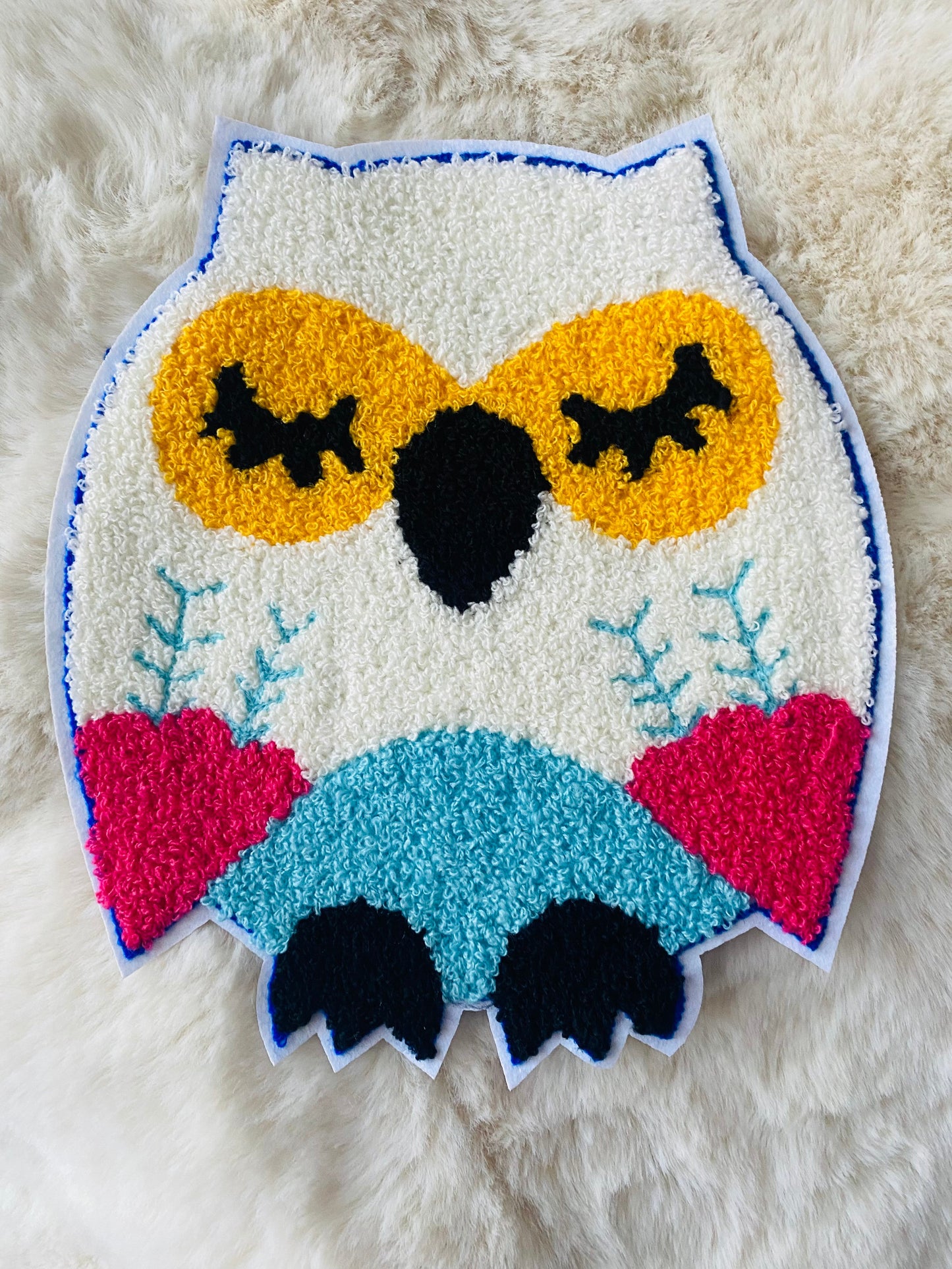 XL Punch Needle Aufnäher Eule – Hochwertiger Tufting Patch für Schultüten, Hoodies & DIY – Flauschige Applikation – 21 x 18 cm Tulipas Berlin