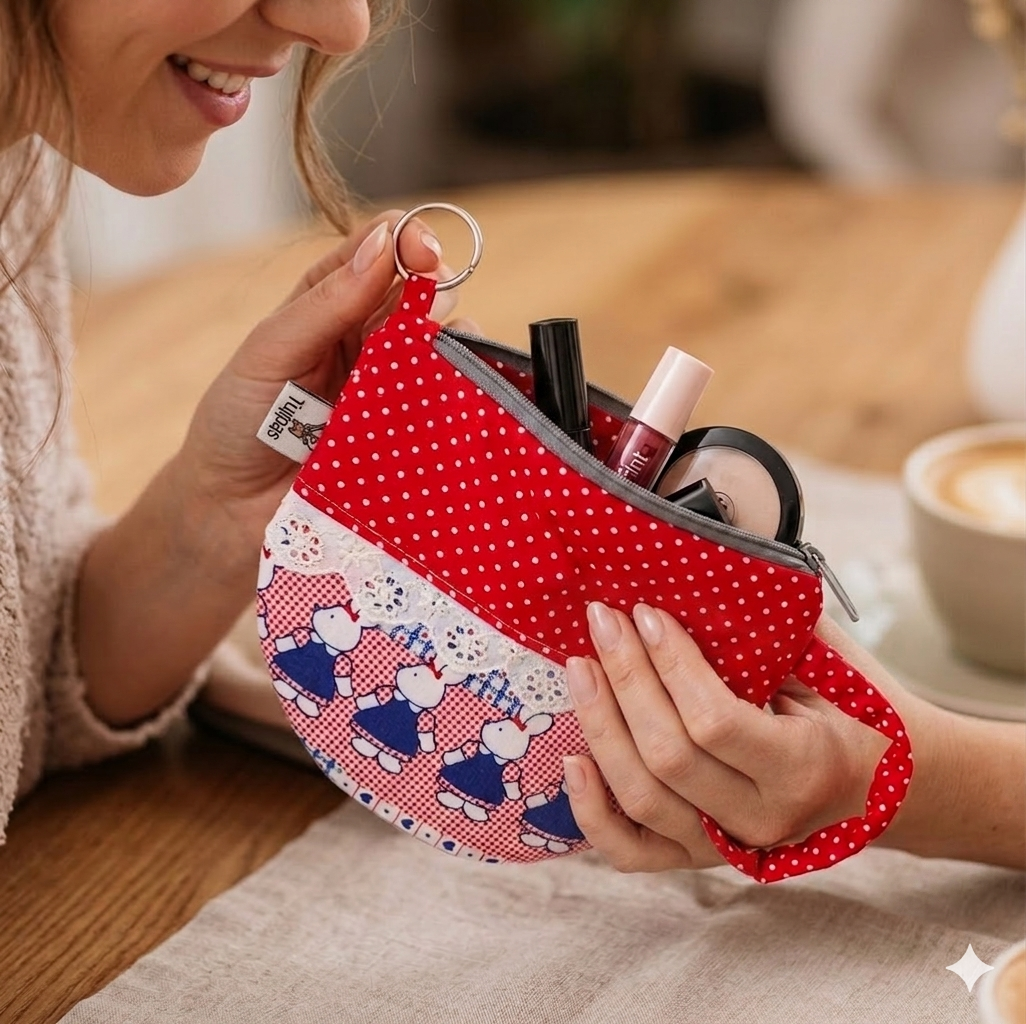 Handgemachtes Portemonnaie Damen – Münzbeutel & kleine Kosmetiktasche „Vintage Tasse“ Tulipas handmade