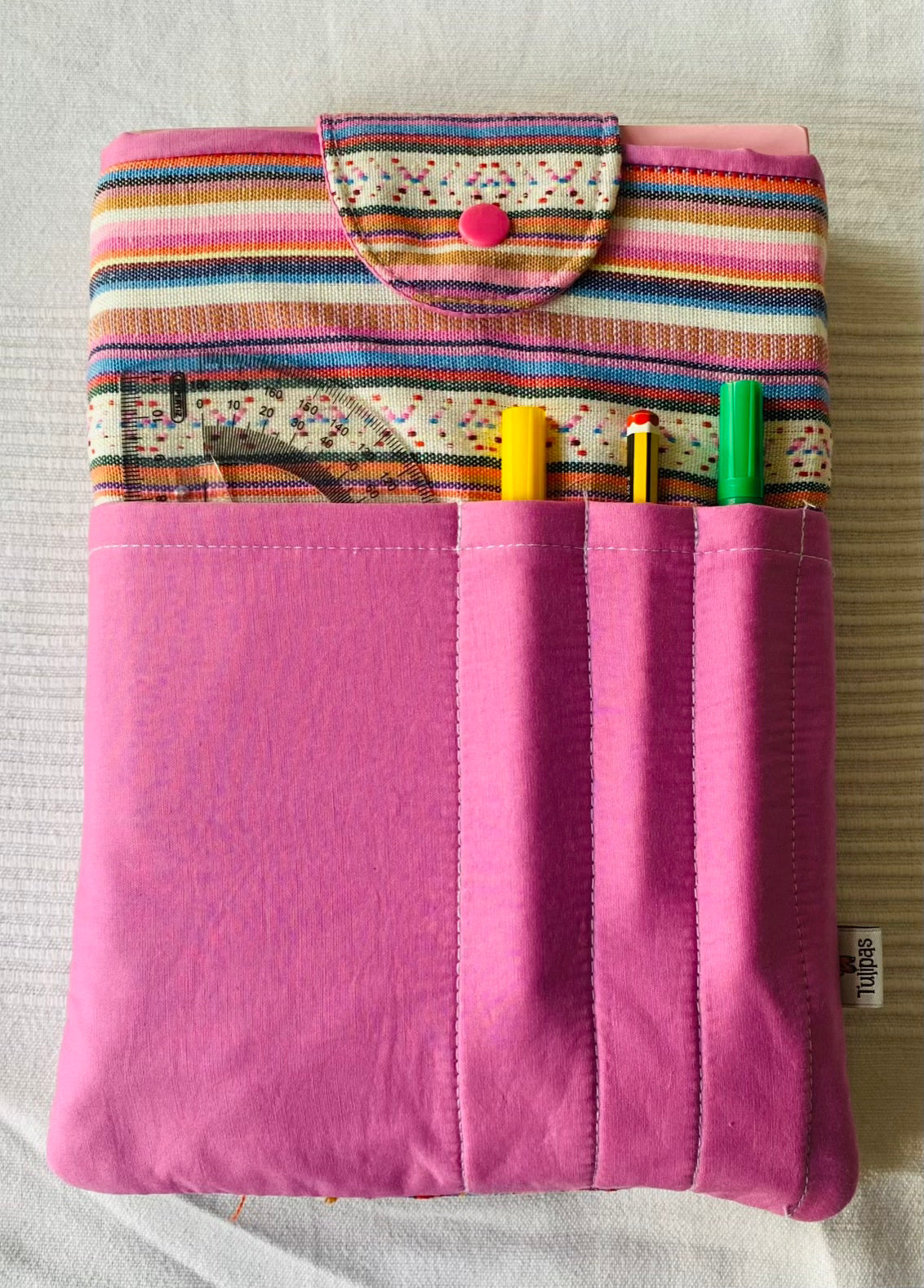 Buchhülle „Peru" mit Fronttasche · Booksleeve 20 x 26 cm · handgemacht Tulipas handmade