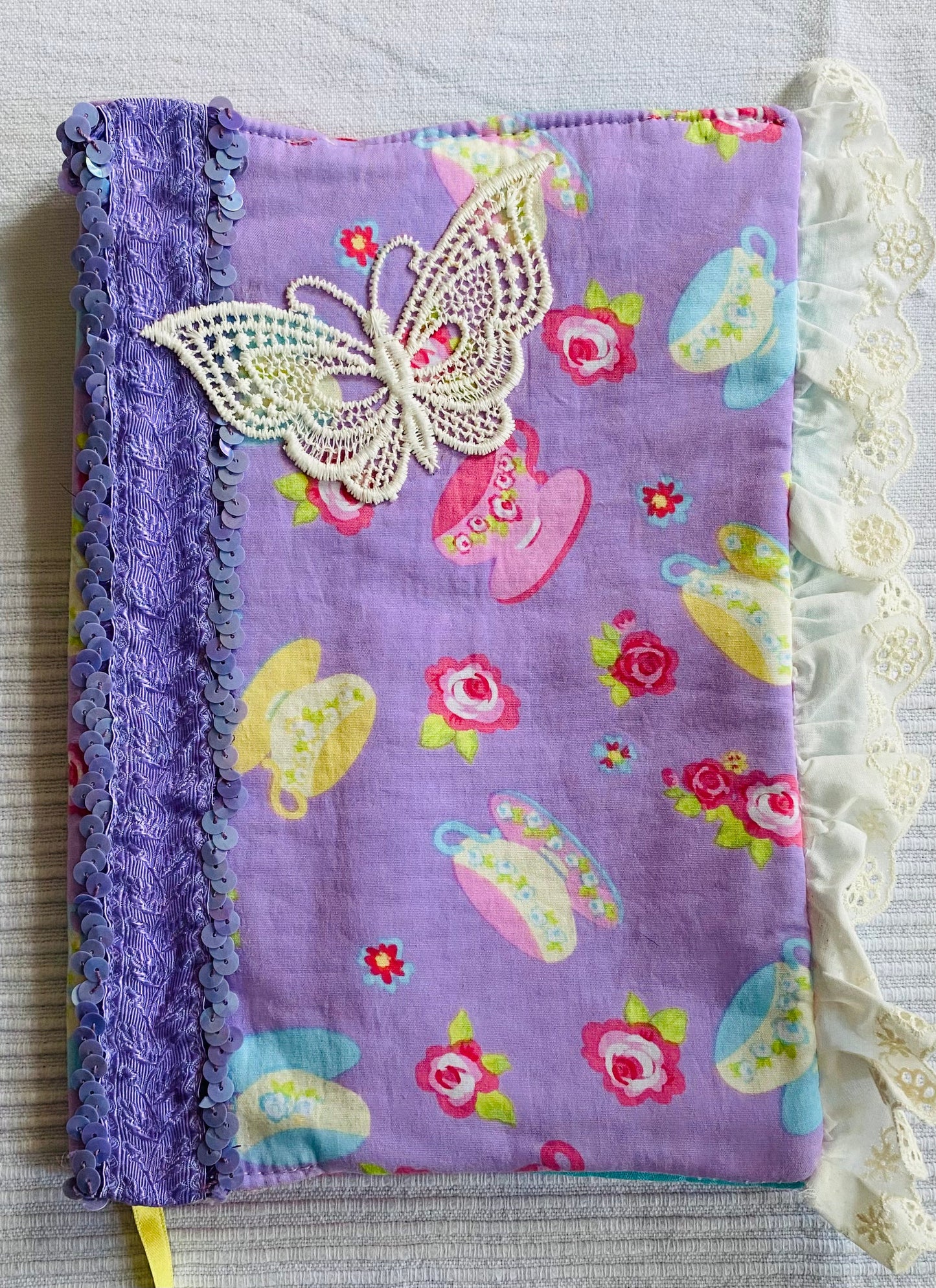 Buchhülle "Teatime"aus Stoff für Bücher & Notizbücher Tulipas handmade