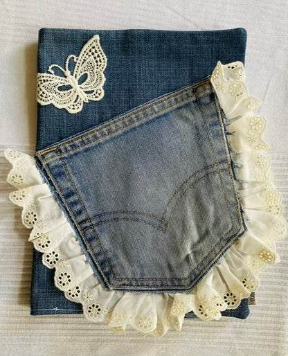 Buchhülle "Recycled"aus Jeans Stoff für Bücher & Notizbücher Tulipas handmade