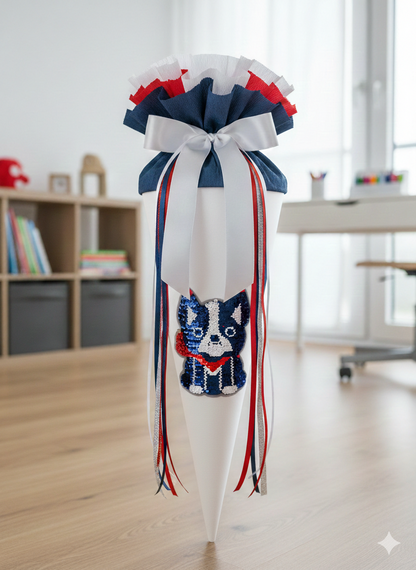 XL Pailletten Aufnäher Mops – Süßer Hund Patch in Pink & Weiß – Funkelnde Applikation für Jeansjacken, Schultüten und DIY – 22 x 20 cm Tulipas Berlin