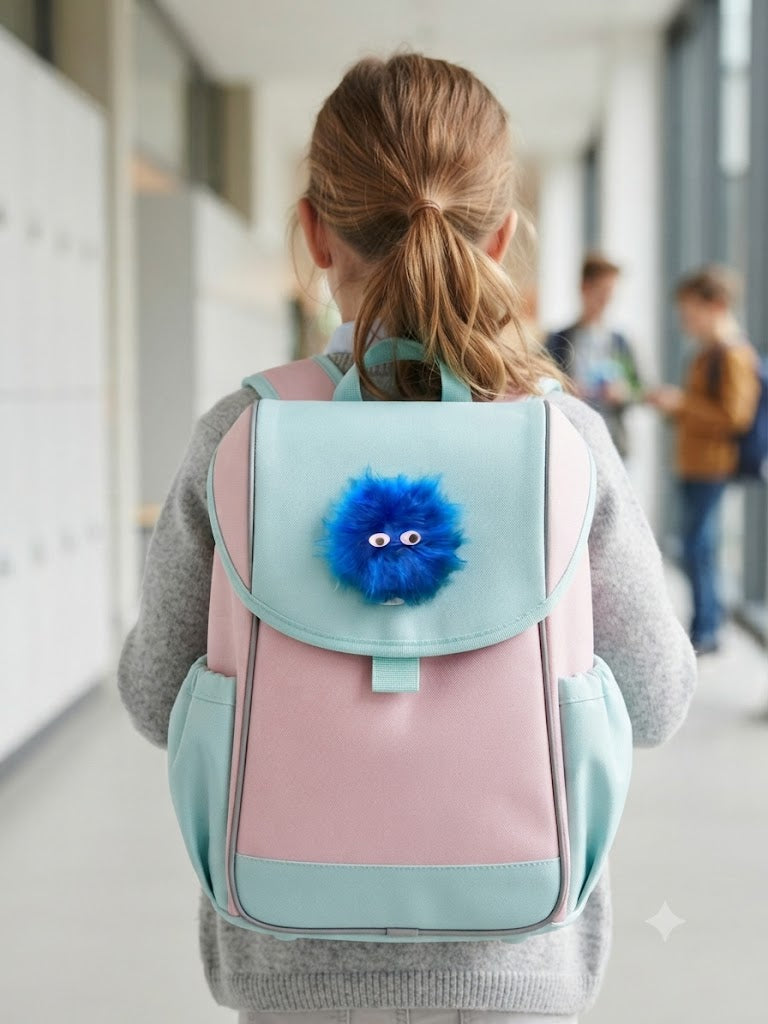 Flauschiger Monster-Pin "Blue Fuzz" – Einzigartiges, handgefertigtes Accessoire für Schulranzen und Rucksäcke Tulipas handmade
