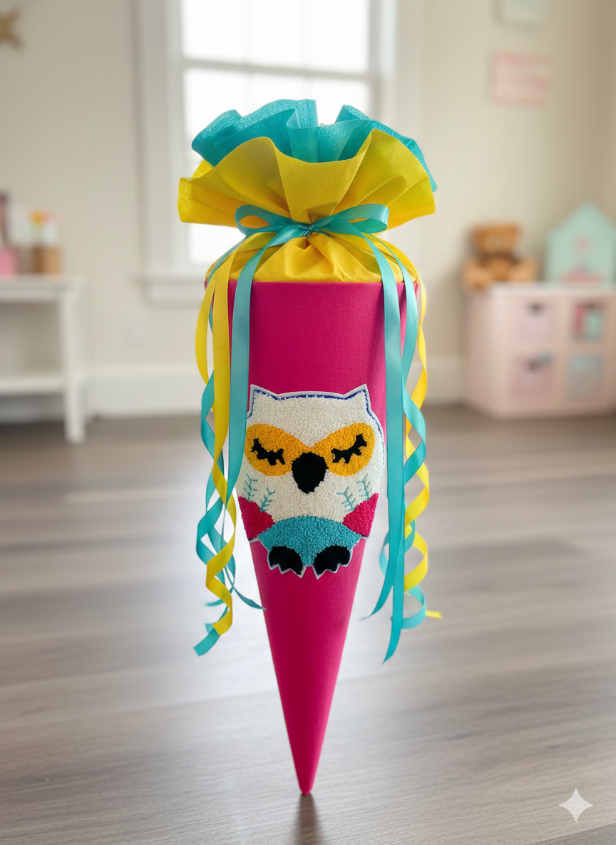 XL Punch Needle Aufnäher Eule – Hochwertiger Tufting Patch für Schultüten, Hoodies & DIY – Flauschige Applikation – 21 x 18 cm Tulipas Berlin