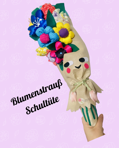 Handgefertigte Stoffschultüte Blumenstrauß für Mädchen in Rosa und Naturtönen