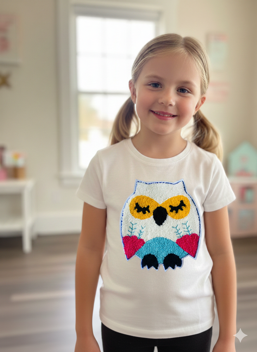 XL Punch Needle Aufnäher Eule – Hochwertiger Tufting Patch für Schultüten, Hoodies & DIY – Flauschige Applikation – 21 x 18 cm Tulipas Berlin