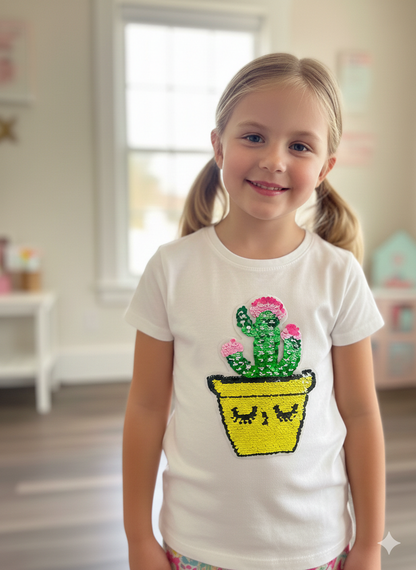 XL Pailletten Aufnäher Kaktus im gelben Topf – Funkelnder Patch für Schultüten, Jeansjacken & DIY – Glitzer Applikation Kawaii – 22 cm Tulipas Berlin