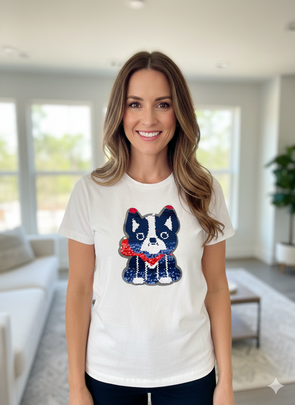 XL Pailletten Aufnäher Mops – Süßer Hund Patch in Pink & Weiß – Funkelnde Applikation für Jeansjacken, Schultüten und DIY – 22 x 20 cm Tulipas Berlin