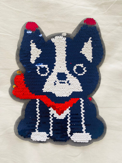 XL Pailletten Aufnäher Mops – Süßer Hund Patch in Pink & Weiß – Funkelnde Applikation für Jeansjacken, Schultüten und DIY – 22 x 20 cm Tulipas Berlin