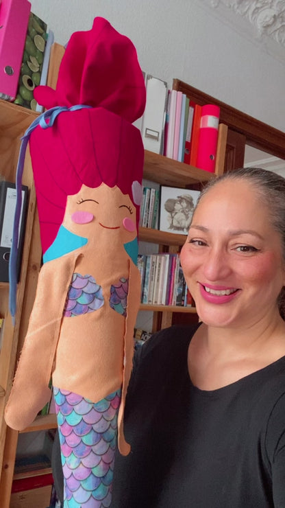 Schultüte Meerjungfrau aus Stoff | Handmade Stoffschultüte Mädchen | Einschulung 2026 | Zuckertüte zum Kuschelkissen | Türkis & Pink