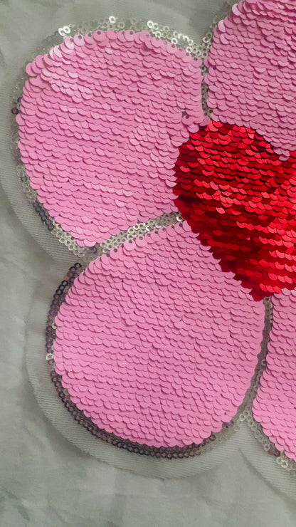 XL Pailletten Aufnäher Blume  – Funkelnder Patch für Schultüten, Jeansjacken & DIY – Glitzer Applikation Kawaii – 22 cm