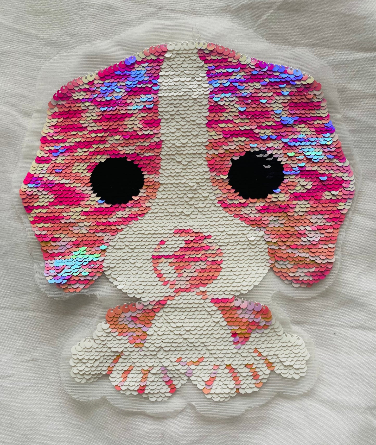 XL Pailletten Aufnäher Mops – Süßer Hund Patch in Pink & Weiß – Funkelnde Applikation für Jeansjacken, Schultüten und DIY – 22 x 20 cm Tulipas Berlin